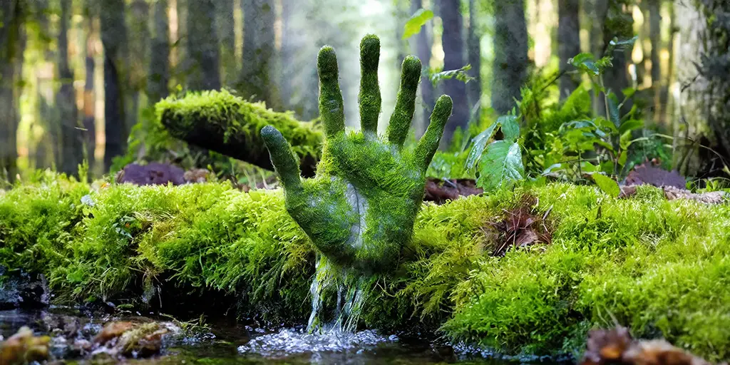 grüne Hand im Wald